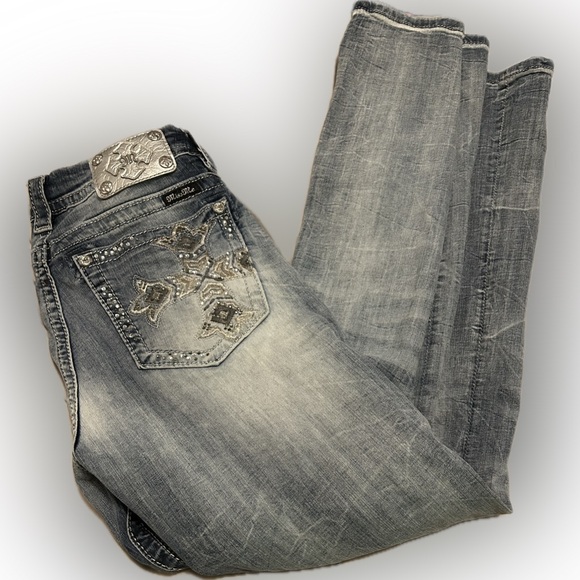 2000s Miss Me Rhinestone Cross Bootcut Jeans - Picture 1 of 9